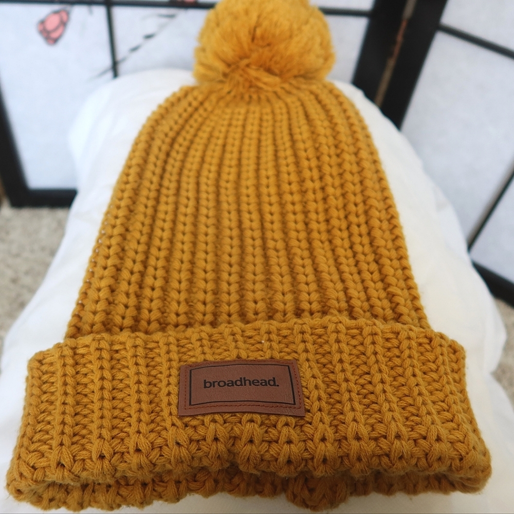 Broadhead Mustard Yellow Ribbed Knit Pom-Pom Beanie Hat